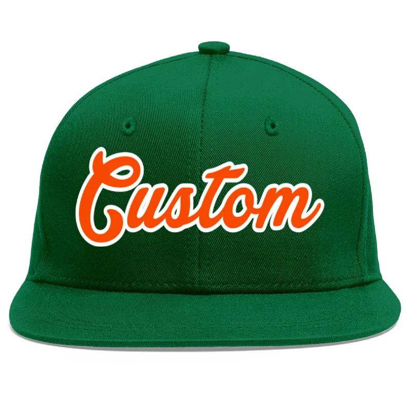 Baseball Cap For Official Team Customization-Custom Green Orange-White Flat Eaves Sport Baseball Cap