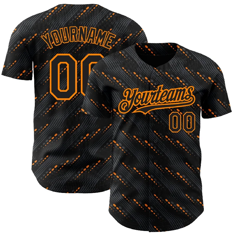 Baseball Jersey For Special Events-Custom Black Bay Orange 3D Pattern Design Slant Lines Authentic Baseball Jersey