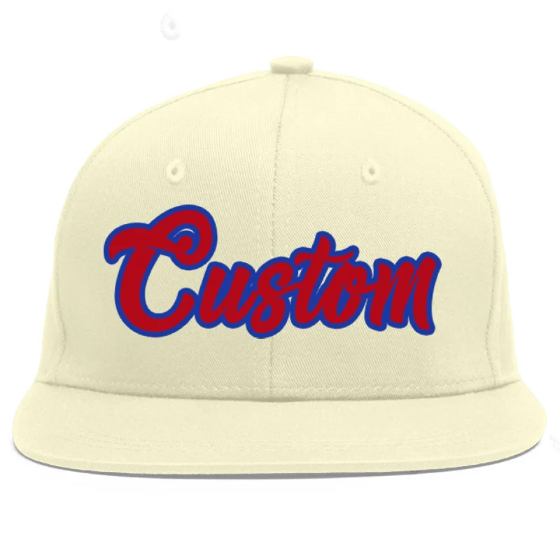 Baseball Cap For Limited-Edition Team Gear-Custom Cream Red-Royal Flat Eaves Sport Baseball Cap