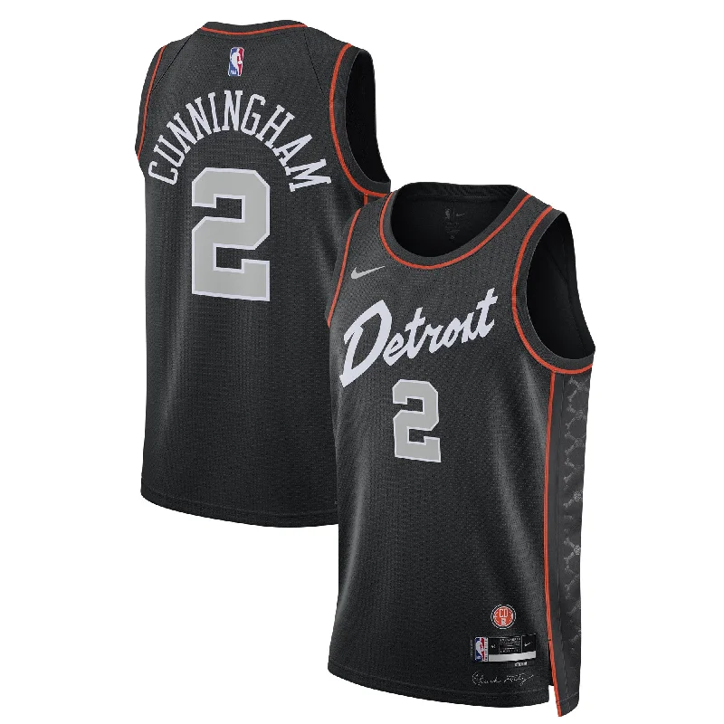 Basketball Jersey With Custom Patches-Cade Cunningham Detroit Pistons Unisex 2023/24 Swingman Basketball Jersey - Black - City Edition