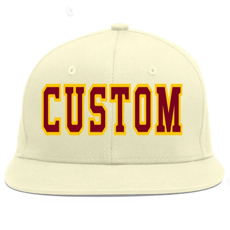 Baseball Cap For College Fans-Custom Cream Crimson-Gold Flat Eaves Sport Baseball Cap