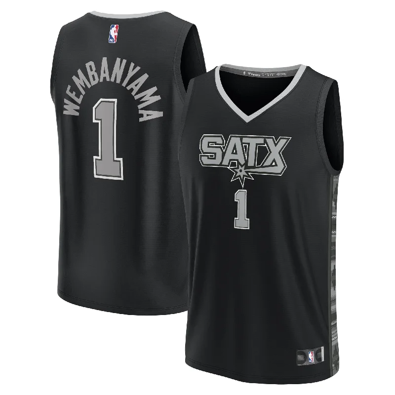 Basketball Jersey For Player-Specific Customization-Victor Wembanyama San Antonio Spurs Branded Fast Break Player Basketball Jersey - Statement Edition - Black