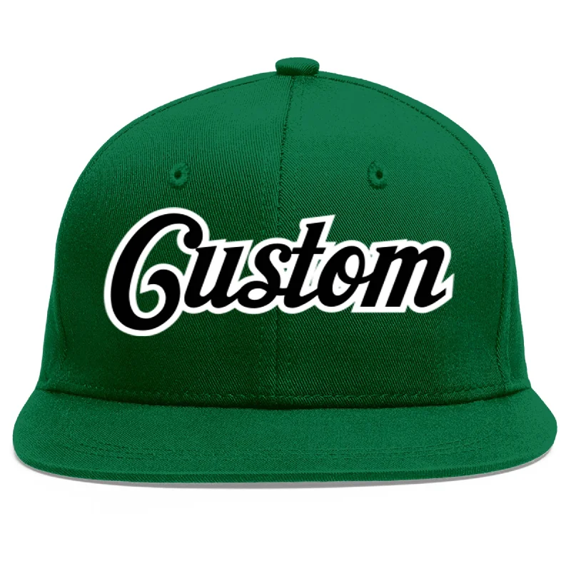 Baseball Cap With Custom Team Names-Custom Green Black-White Flat Eaves Sport Baseball Cap