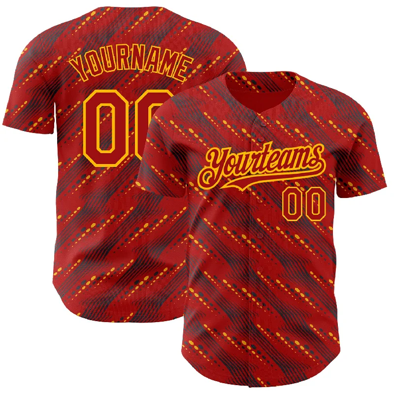 Baseball Jersey For Softball Game Day Customization-Custom Red Gold 3D Pattern Design Slant Lines Authentic Baseball Jersey