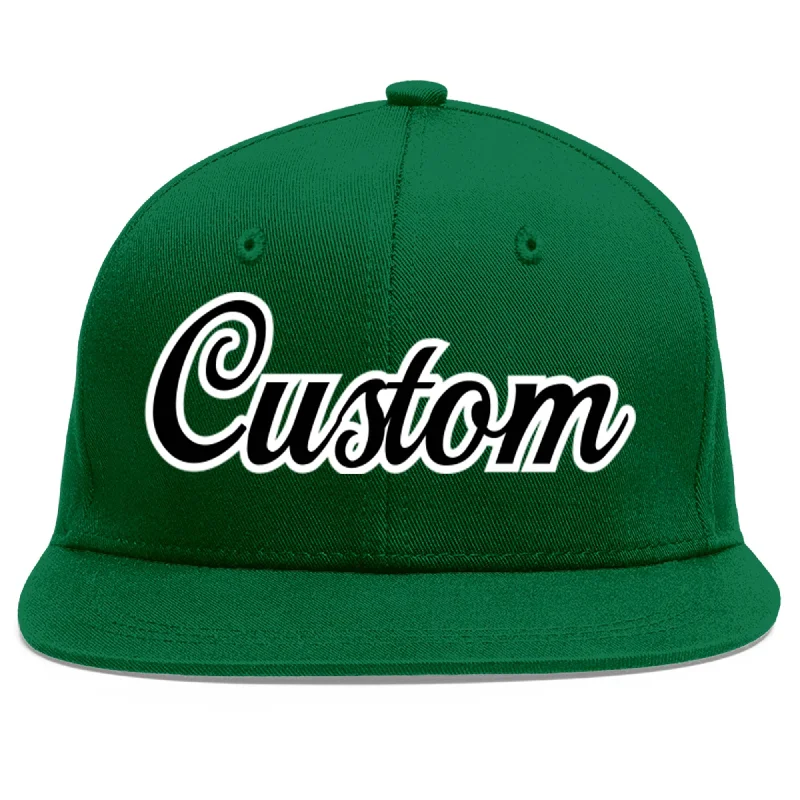 Baseball Cap For Custom Alumni Gear-Custom Green Black-White Flat Eaves Sport Baseball Cap