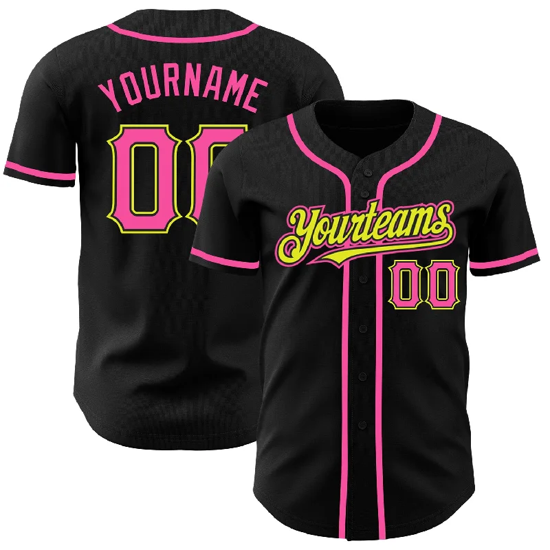 Baseball Jersey For School Fan Custom Orders-Custom Black Pink-Neon Yellow Authentic Baseball Jersey