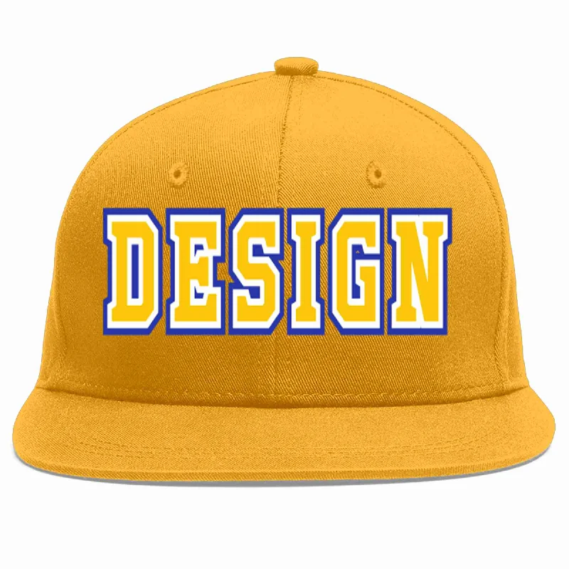 Baseball Cap With Custom Logo-Custom Gold Gold-White Flat Eaves Sport Baseball Cap Design for Men/Women/Youth