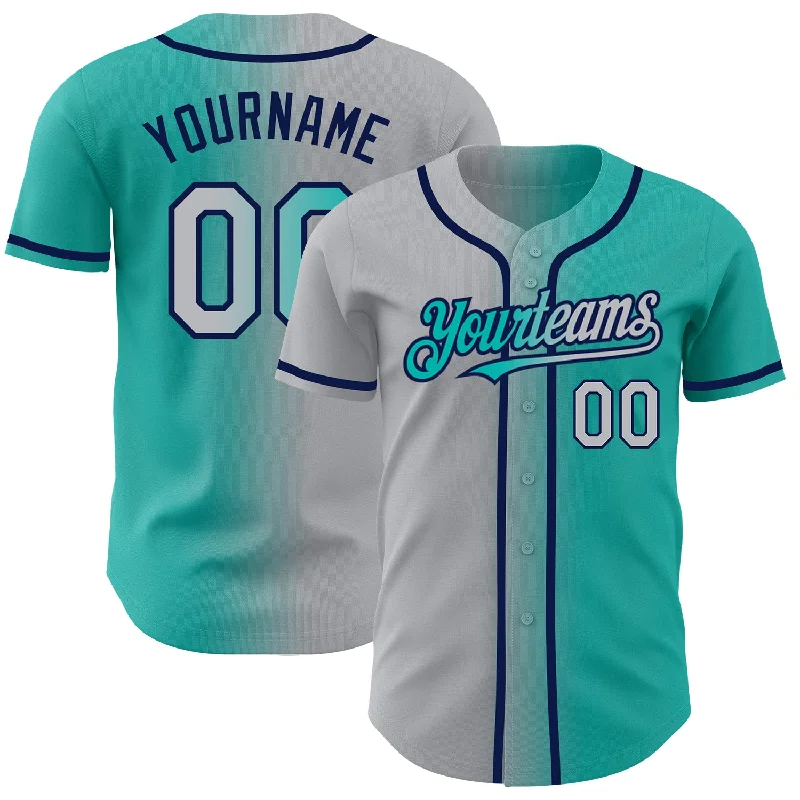 Baseball Jersey For Special Fan Gifts-Custom Aqua Gray-Navy Authentic Gradient Fashion Baseball Jersey