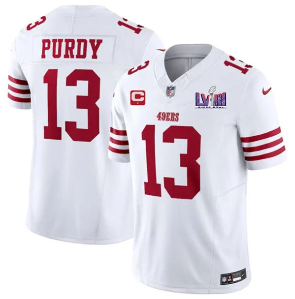 Football Jersey For Custom School Apparel-Men's San Francisco 49ers #13 Brock Purdy White 2024 F.U.S.E. Super Bowl LVIII Patch And 1-star C Patch Vapor Untouchable Limited Football Stitched Jersey