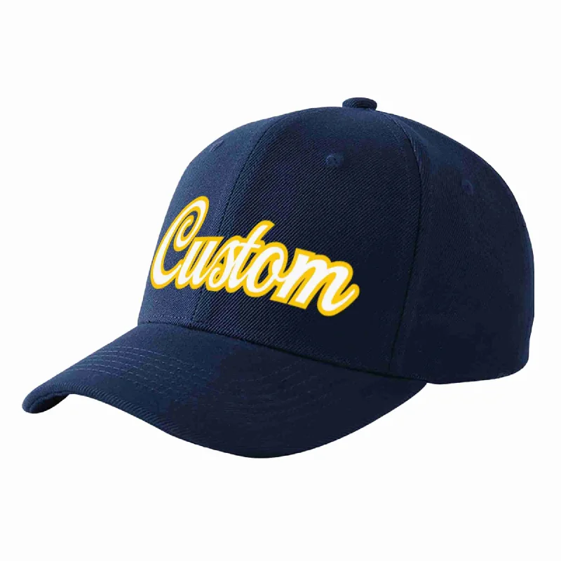 Baseball Cap For Official Merchandise-Custom Navy White-Gold Curved Eaves Sport Baseball Cap Design for Men/Women/Youth