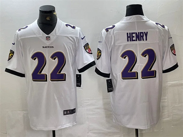 Football Jersey With Player-Specific Numbering-Men's Baltimore Ravens #22 Derrick Henry White Vapor Limited Football Stitched Jersey