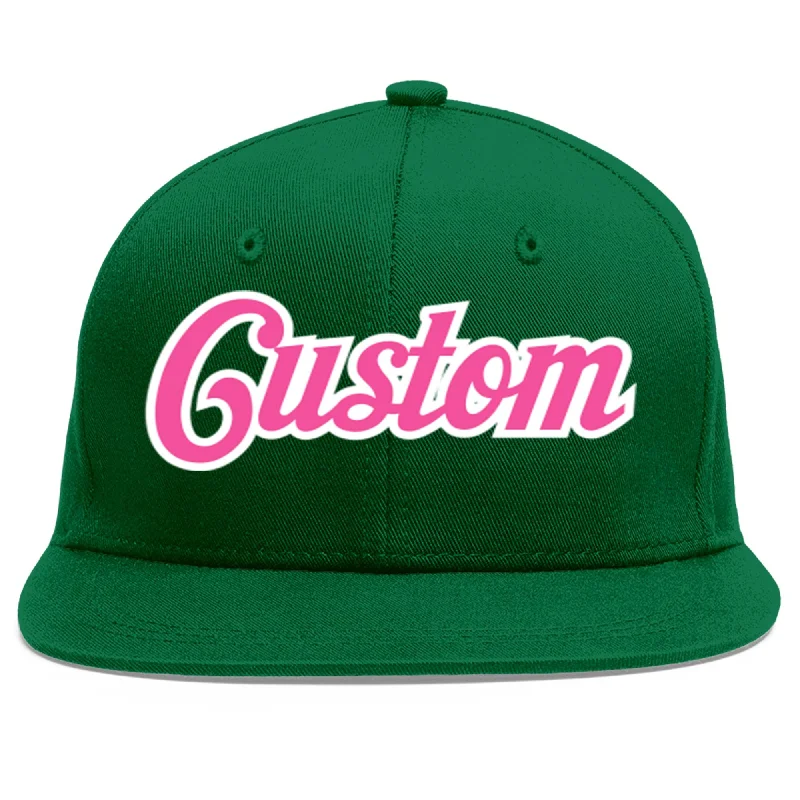 Baseball Cap With Custom Color Options-Custom Green Pink-White Flat Eaves Sport Baseball Cap