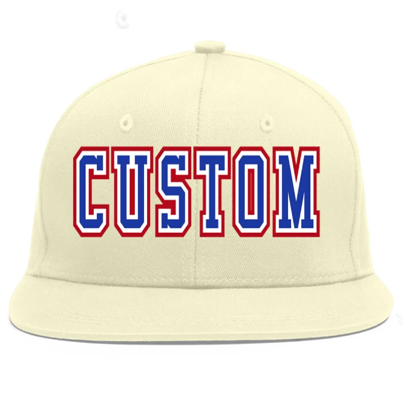 Baseball Cap For Personalized Game Day Gear-Custom Cream Royal-White Flat Eaves Sport Baseball Cap