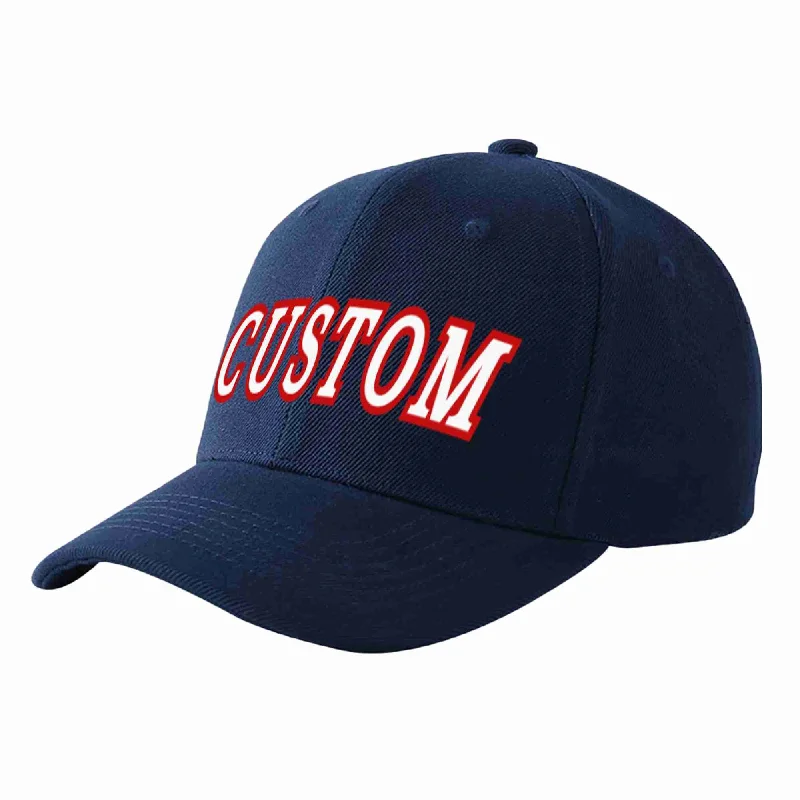 Baseball Cap For Team Gifts-Custom Navy White-Red Curved Eaves Sport Baseball Cap Design for Men/Women/Youth