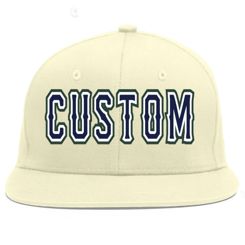 Baseball Cap For Custom Player Portraits-Custom Cream Navy-White Flat Eaves Sport Baseball Cap