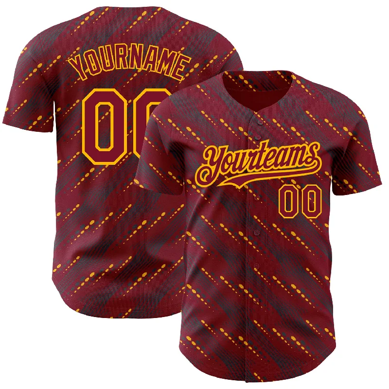 Baseball Jersey For Custom Apparel Orders-Custom Crimson Gold 3D Pattern Design Slant Lines Authentic Baseball Jersey