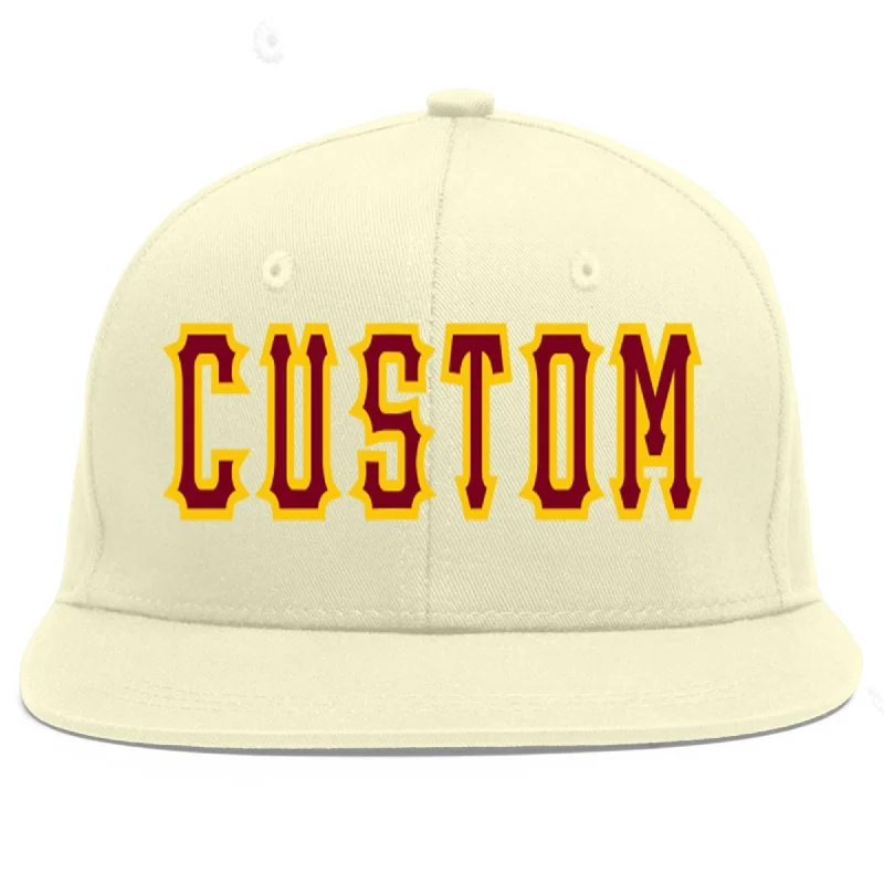 Baseball Cap For Exclusive Fan Custom Orders-Custom Cream Crimson-Gold Flat Eaves Sport Baseball Cap