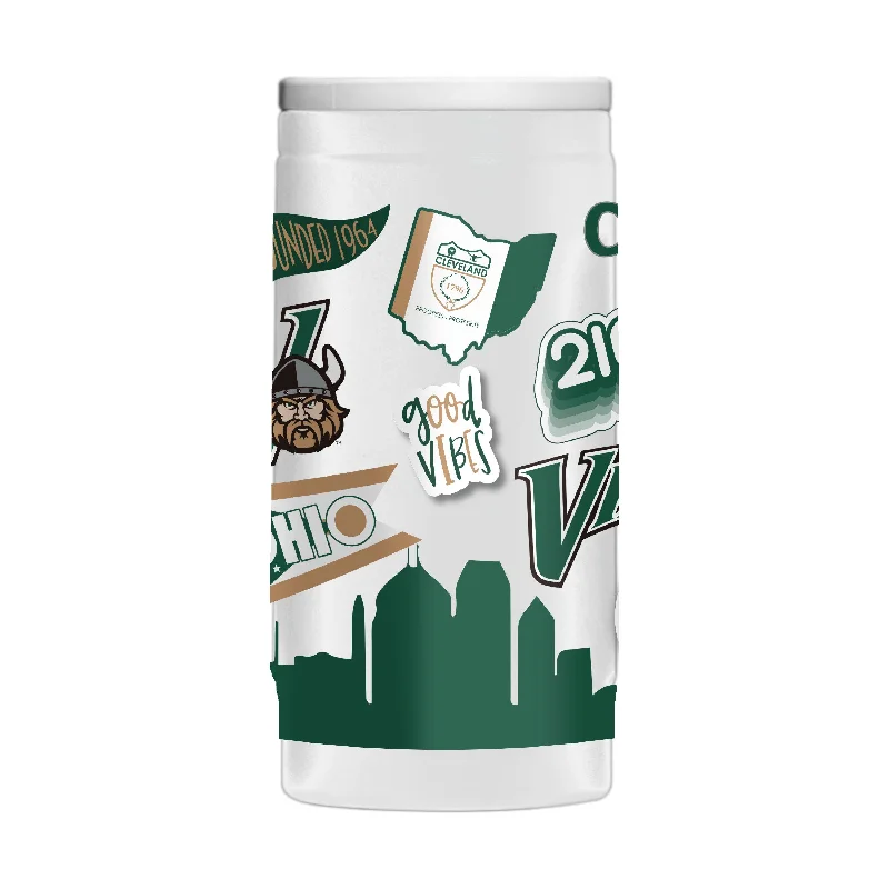 Team Mug For Softball Team Merchandise-Cleveland State 12oz Native Powder Coat Slim Can Coolie