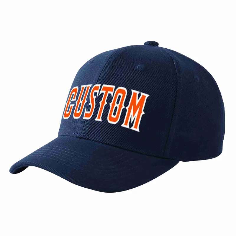 Baseball Cap For School Team Orders-Custom Navy Orange-White Curved Eaves Sport Baseball Cap Design for Men/Women/Youth