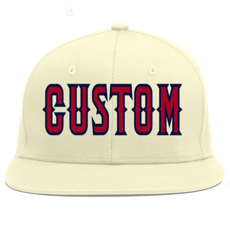 Baseball Cap For Exclusive Team Gear-Custom Cream Red-Navy Flat Eaves Sport Baseball Cap