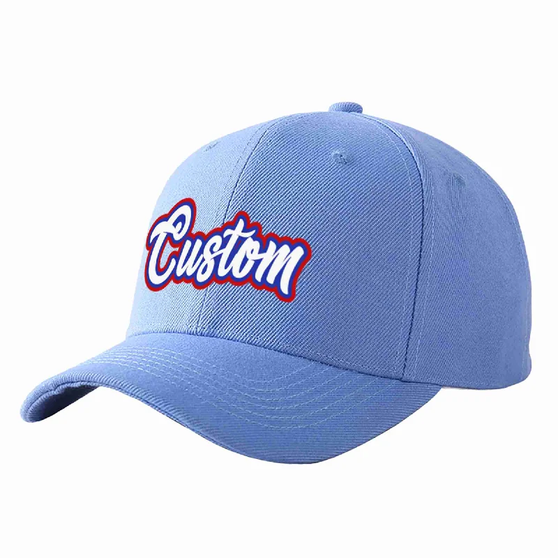 Baseball Cap For Player Number Customization-Custom Sky Blue White-Royal Curved Eaves Sport Baseball Cap Design for Men/Women/Youth