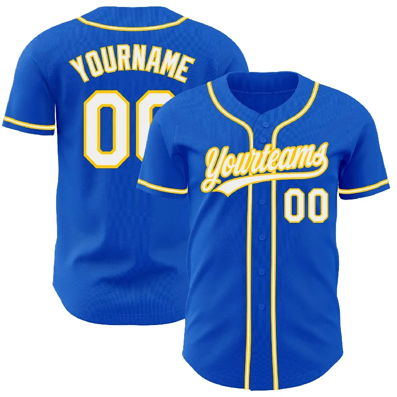 Baseball Jersey For Game Day-Custom Thunder Blue White-Yellow Authentic Baseball Jersey