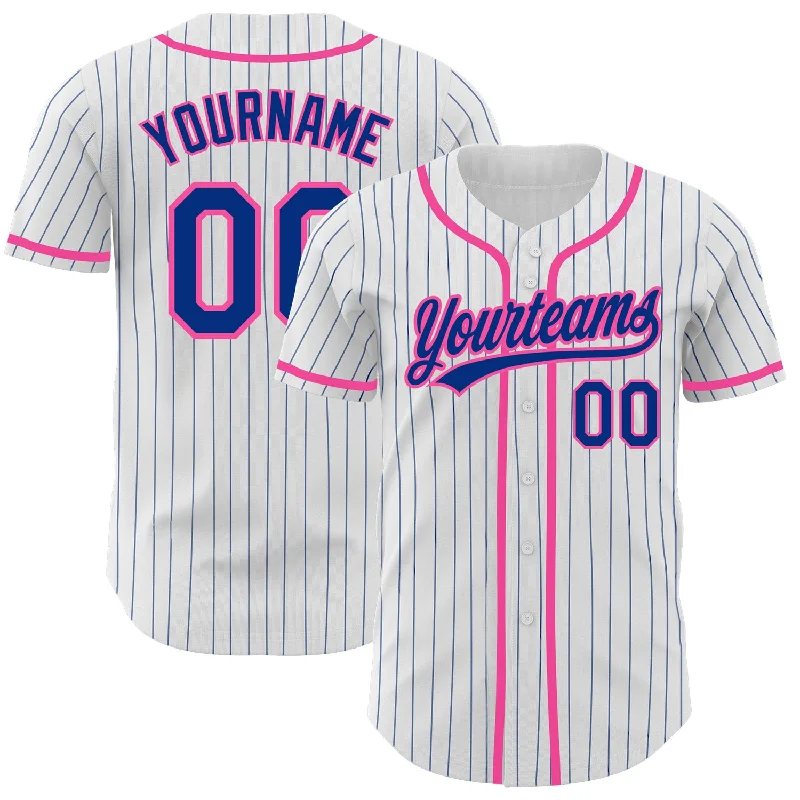 Baseball Jersey For Exclusive Custom Orders-Custom White Royal Pinstripe Royal-Pink Authentic Baseball Jersey