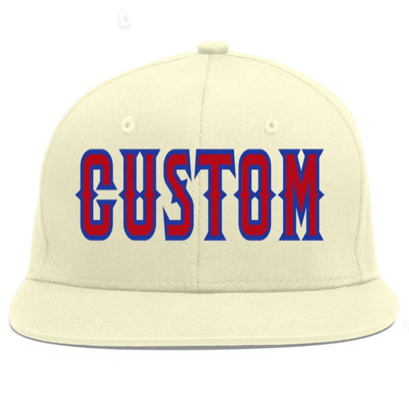 Baseball Cap For Professional Teams-Custom Cream Red-Royal Flat Eaves Sport Baseball Cap