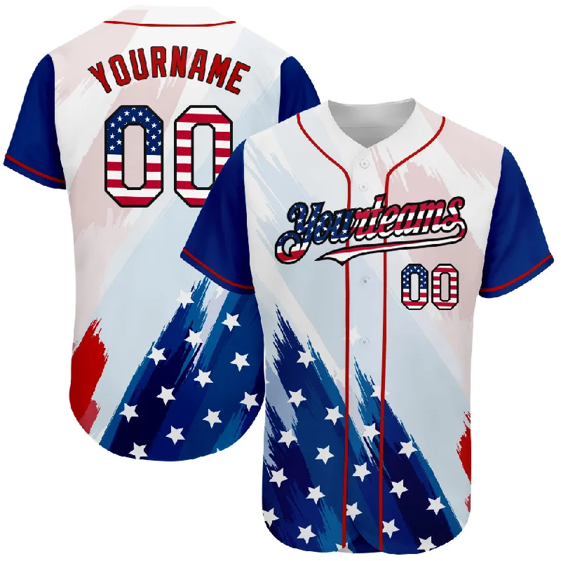 Baseball Jersey For Youth Teams-Custom White USA Flag Royal Red-Black 3D American Flag Fashion Authentic Baseball Jersey