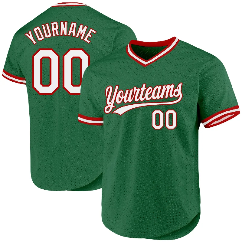 Baseball Jersey For Player Recognition-Custom Kelly Green White-Red Authentic Throwback Baseball Jersey