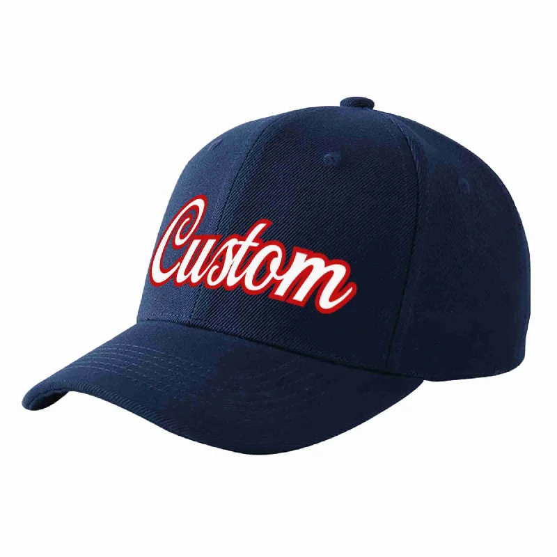 Baseball Cap For Youth Teams-Custom Navy White-Red Curved Eaves Sport Baseball Cap Design for Men/Women/Youth