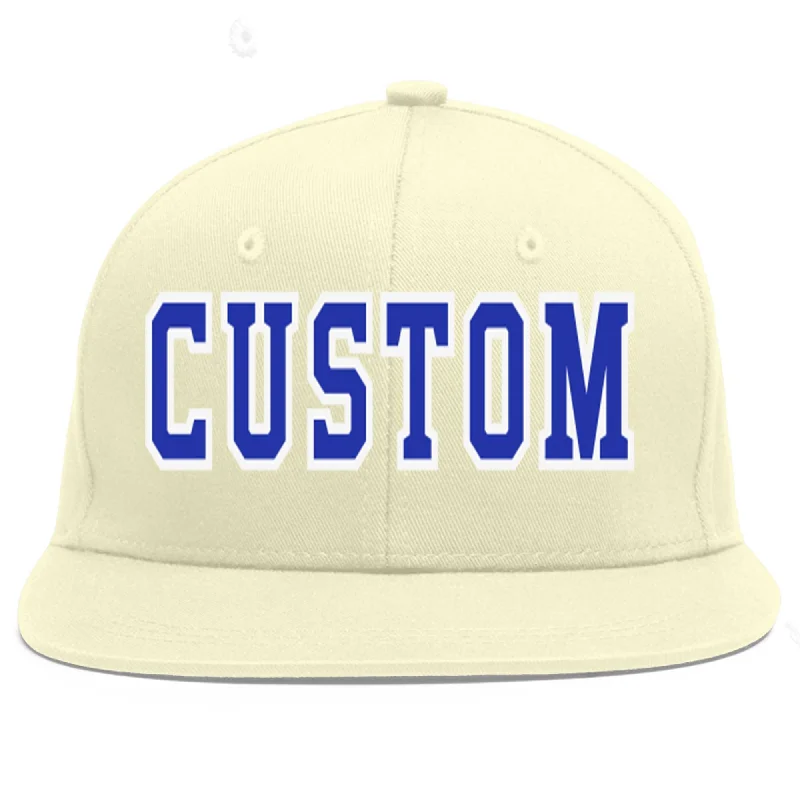 Baseball Cap With Custom Player Numbers-Custom Cream Royal-White Flat Eaves Sport Baseball Cap