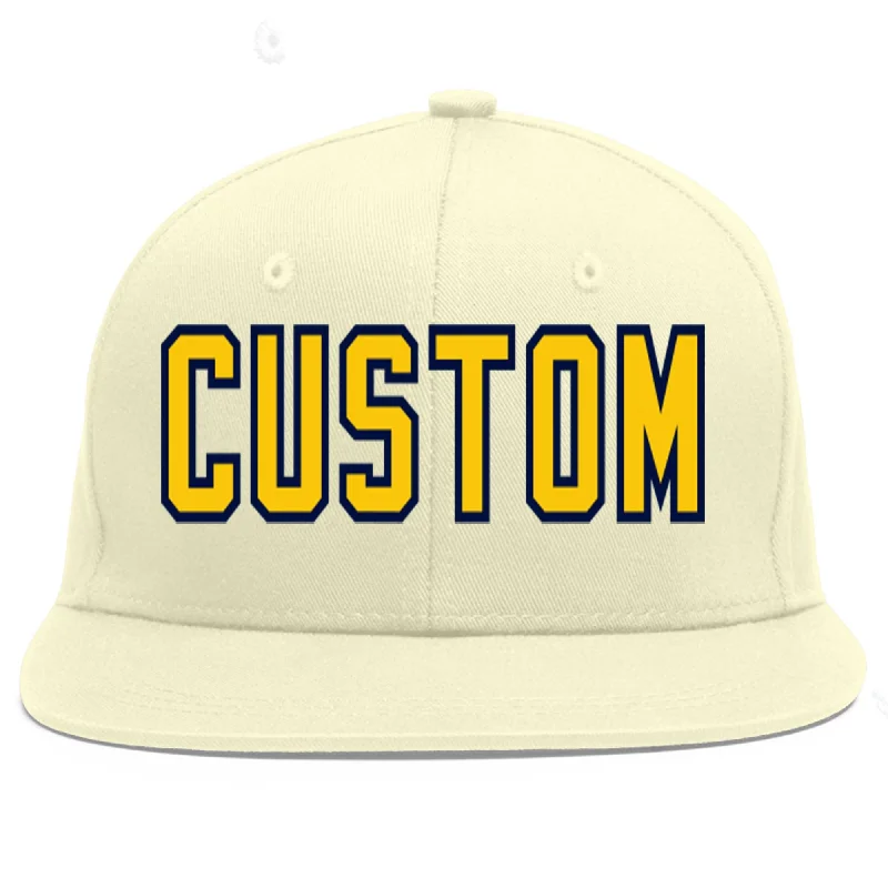 Baseball Cap For Football Game Day-Custom Cream Gold-Navy Flat Eaves Sport Baseball Cap