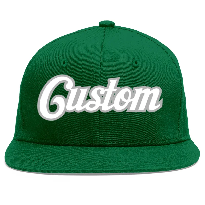 Baseball Cap For Alumni Merchandise-Custom Green White-Gray Flat Eaves Sport Baseball Cap