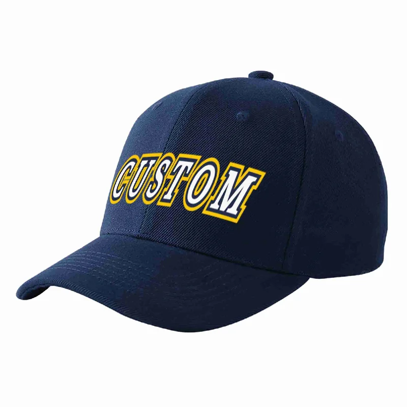 Baseball Cap For High School Teams-Custom Navy White-Navy Curved Eaves Sport Baseball Cap Design for Men/Women/Youth