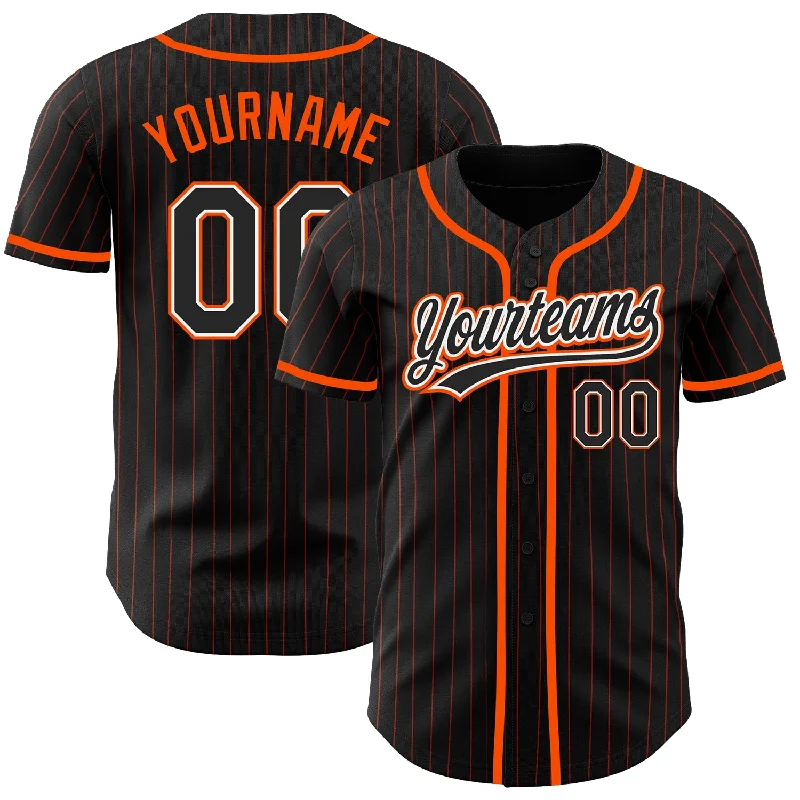 Baseball Jersey For Softball Fan Gear Customization-Custom Black Orange Pinstripe Black-White Authentic Baseball Jersey