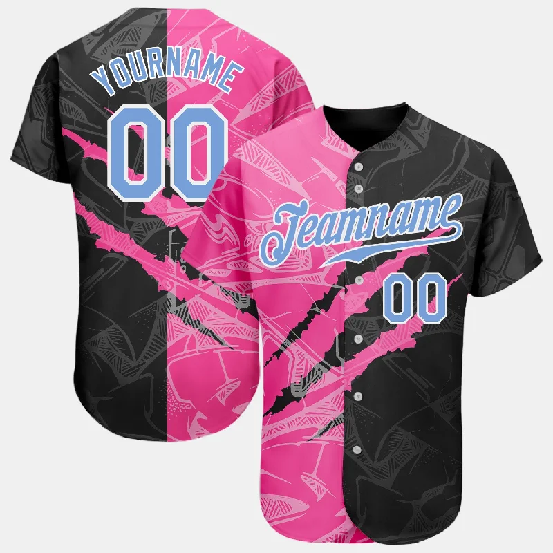 Personalized Baseball Jersey-Custom Graffiti Pattern Light Blue Pink-Black 3D Scratch Authentic Baseball Jersey