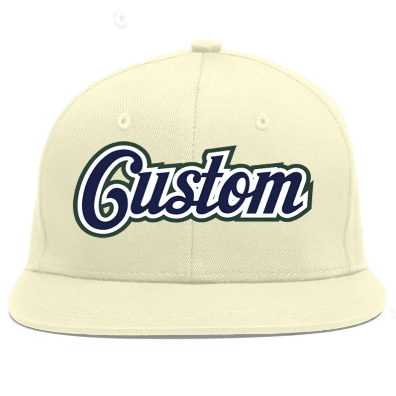 Baseball Cap For Team Fundraising-Custom Cream Navy-White Flat Eaves Sport Baseball Cap