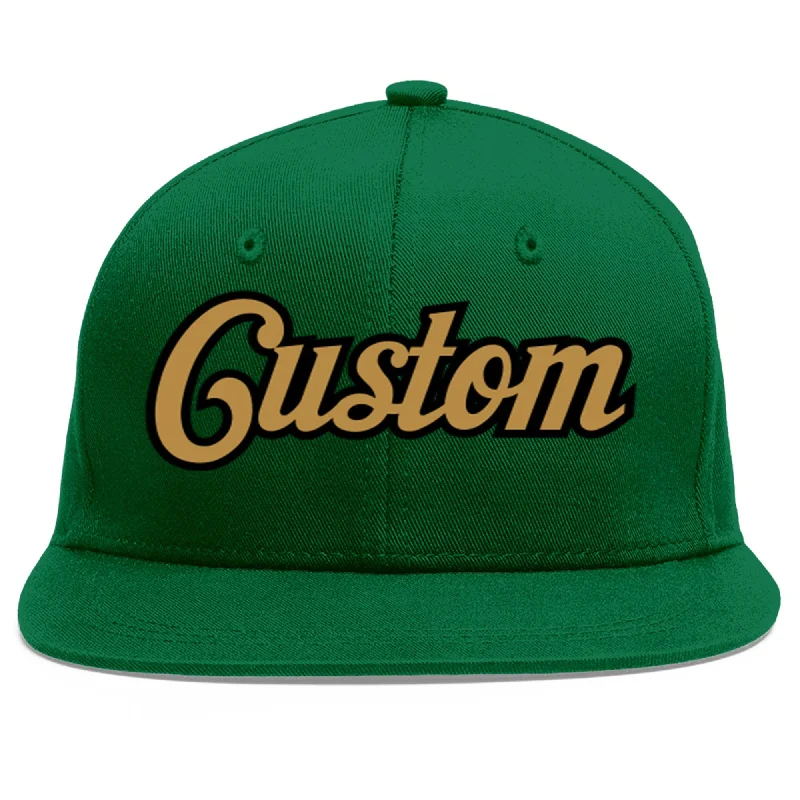 Baseball Cap For High-Quality Custom Orders-Custom Green Old Gold-Black Flat Eaves Sport Baseball Cap