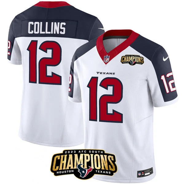 Football Jersey For Limited-Time Sales-Men's Houston Texans #12 Nico Collins White/Navy 2023 F.U.S.E. With AFC South Champions Patch And Team Logo Patch Limited Football Stitched Jersey