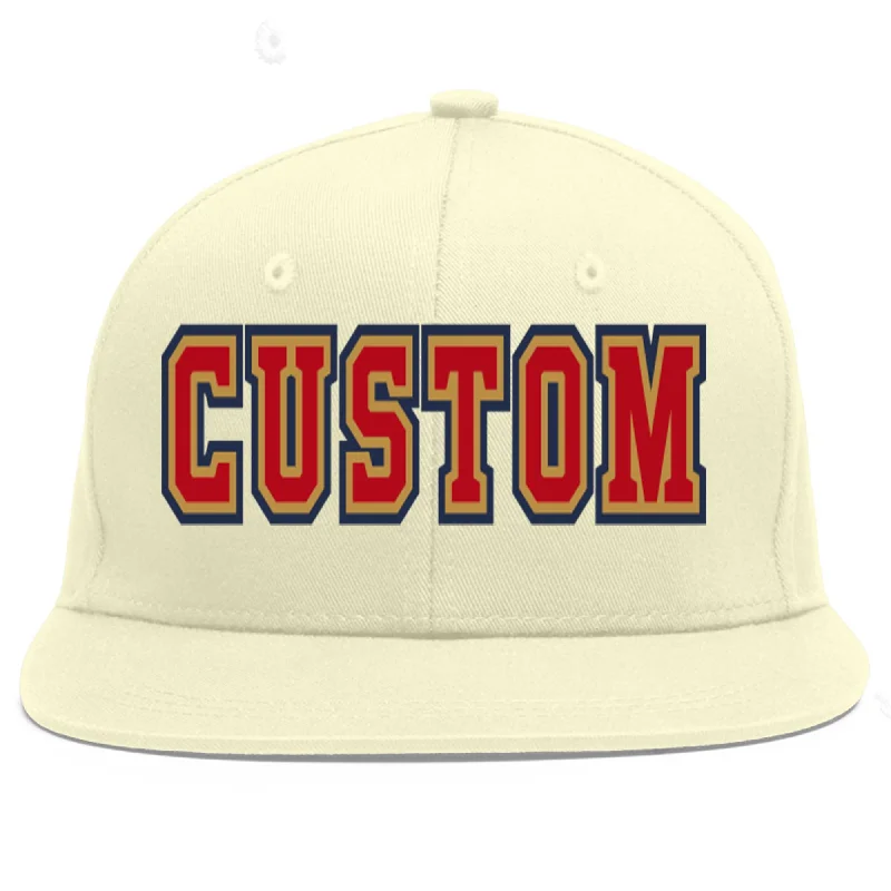 Baseball Cap With Custom Graphics-Custom Cream Red-Old Gold Flat Eaves Sport Baseball Cap