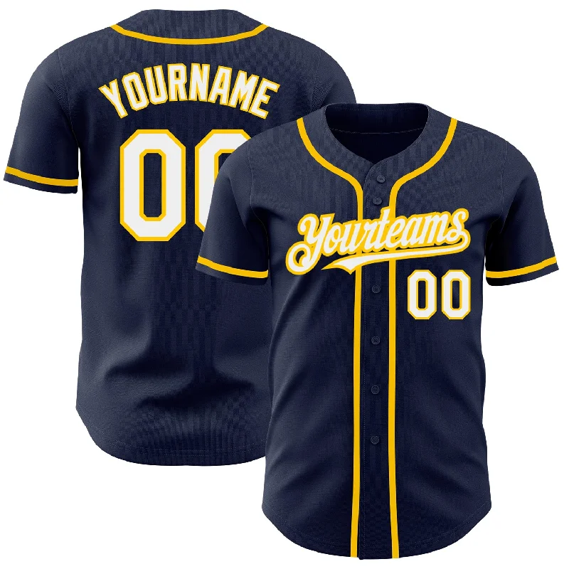 Baseball Jersey For Custom Graphics-Custom Navy White-Yellow Authentic Baseball Jersey