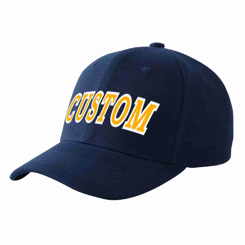 Baseball Cap With Custom Player Design-Custom Navy Yellow-White Curved Eaves Sport Baseball Cap Design for Men/Women/Youth