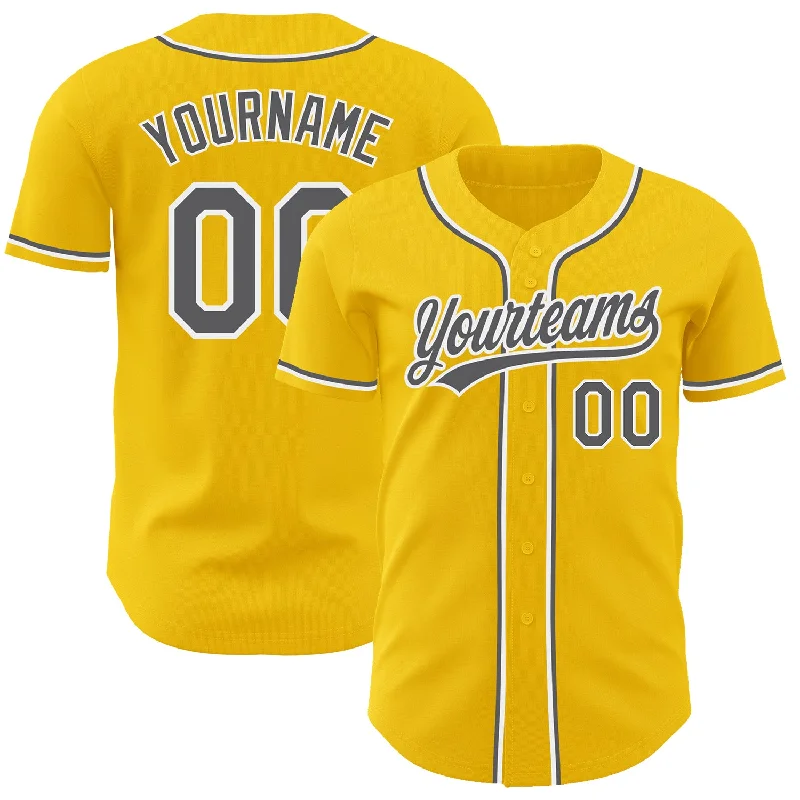 Baseball Jersey With Custom Design-Custom Yellow Steel Gray-White Authentic Baseball Jersey