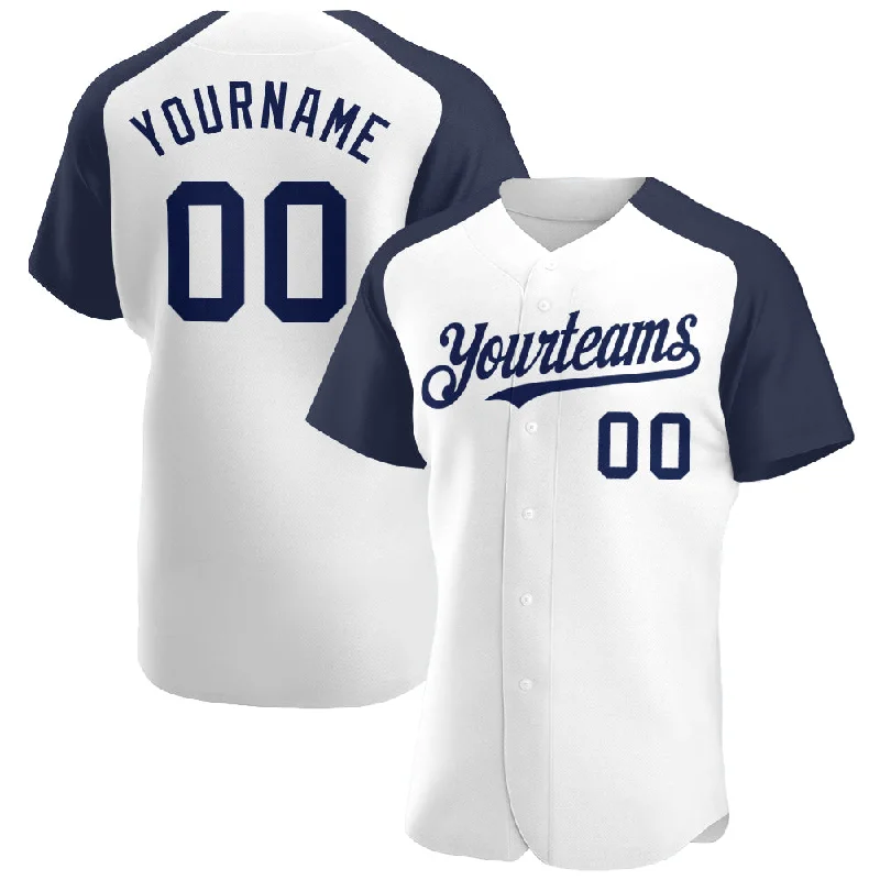 Baseball Jersey For Coaches-Custom White Navy Authentic Raglan Sleeves Baseball Jersey