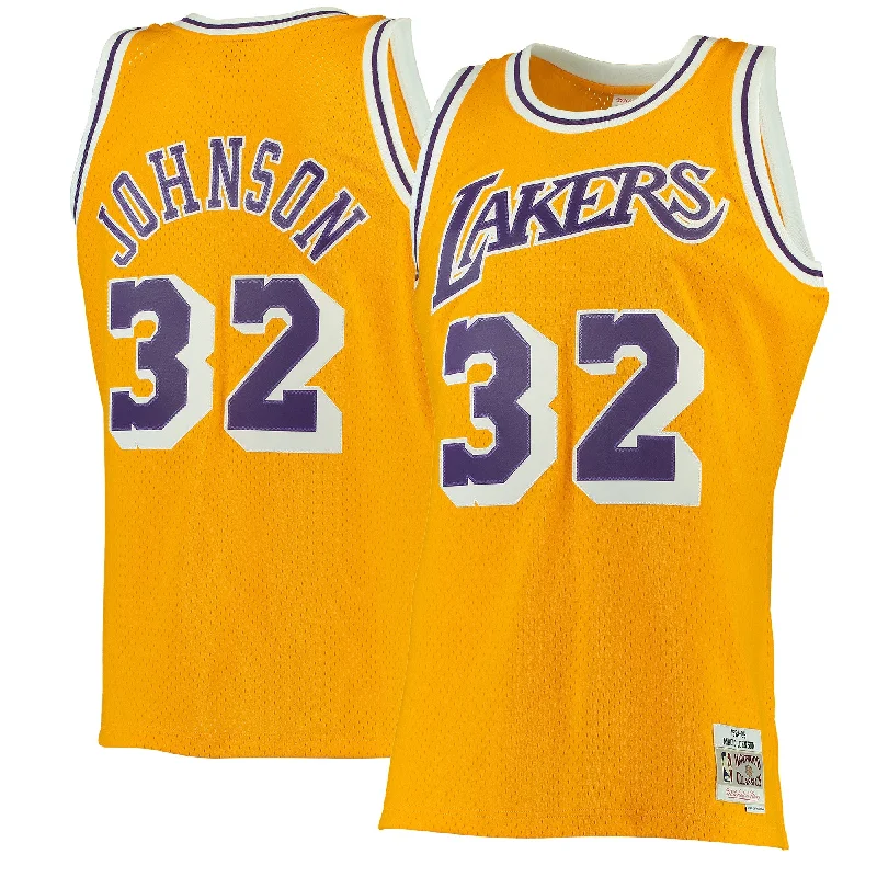 Basketball Jersey For Custom Youth Orders-Magic Johnson Los Angeles Lakers 1984/85 Hardwood Classics Swingman Basketball Jersey - Gold