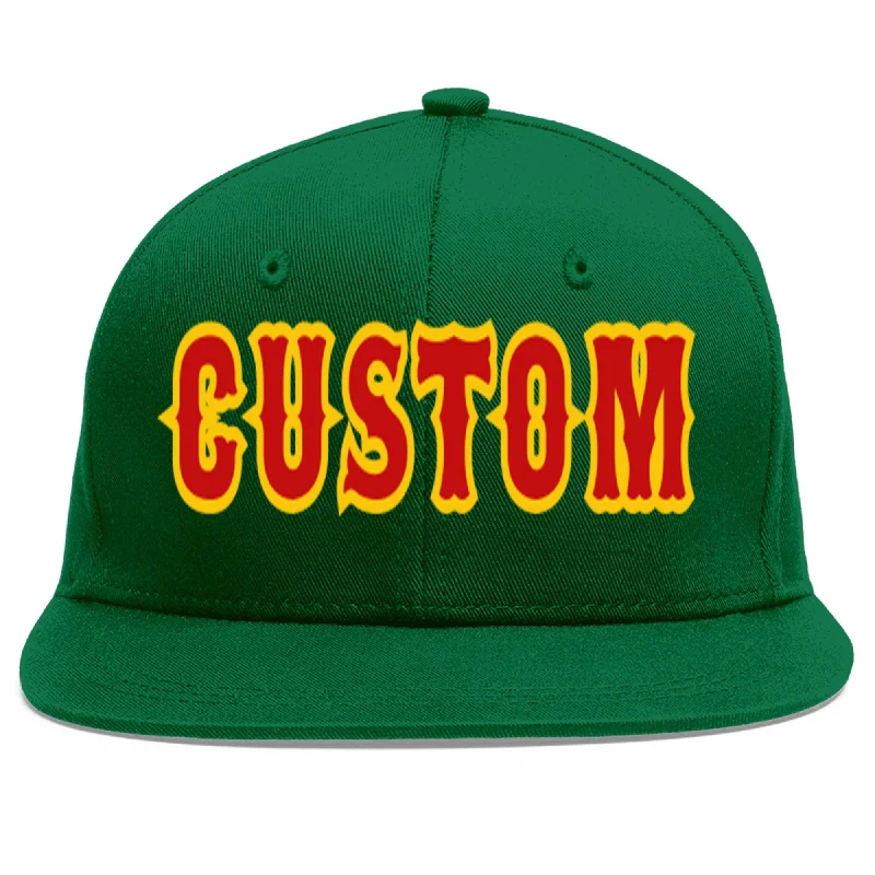 Baseball Cap For Custom Player Awards-Custom Green Red-Yellow Flat Eaves Sport Baseball Cap