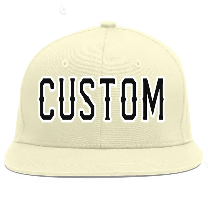 Baseball Cap For Limited Edition Merchandise-Custom Cream Black-White Flat Eaves Sport Baseball Cap