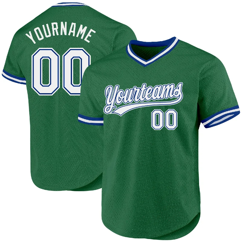 Baseball Jersey For Team Spirit Merchandise-Custom Kelly Green White-Royal Authentic Throwback Baseball Jersey