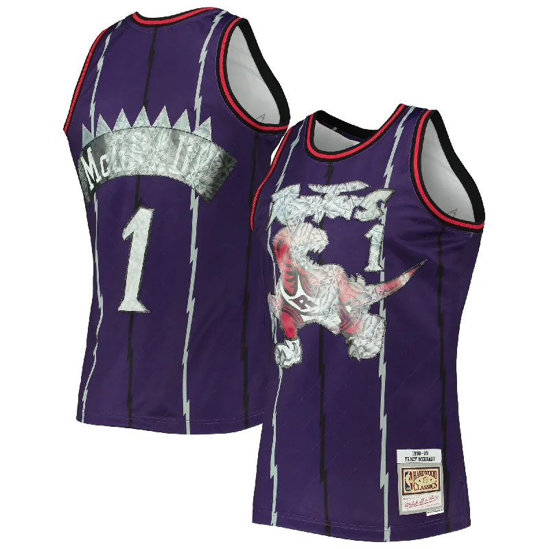 Basketball Jersey With Custom Sleeves-Tracy Mcgrady Toronto Raptors 1998/99 Hardwood Classics 75th Anniversary Diamond Swingman Basketball Jersey - Purple